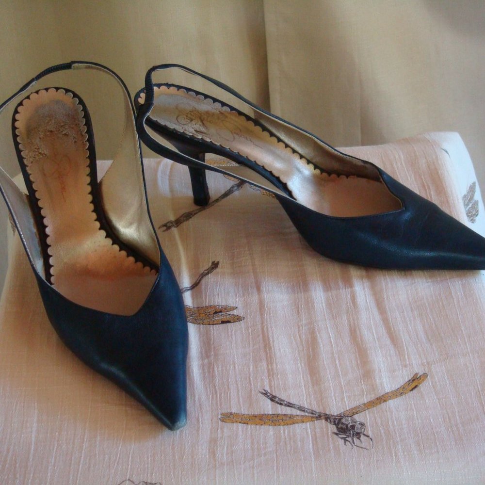 Jessica Simpson Navy Leather Slingback Heels